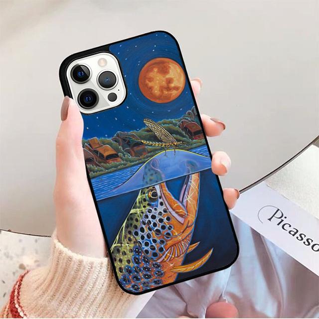 Braune Forelle Fliegenfischen Handyhülle für iPhone 17 Air 16 16e 15 Plus für Apple 13 11 12 14 Pro Max Hülle coque fundas