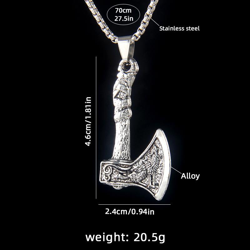 Viking Rune Battle Axe Pendant Men s Stainless Steel Necklace Bold Retro Jewelry
