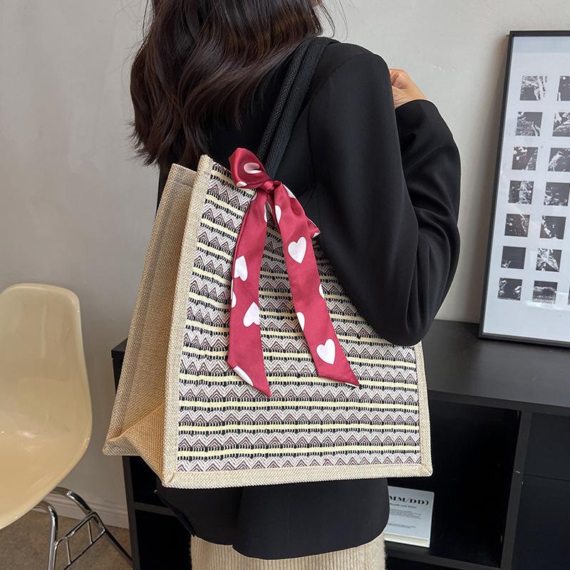 Ethnic Style Retro Linen Tote Bag for Women New Large Capacity One-shoulder Fashion Mommy Bag Class Shoulder Bag