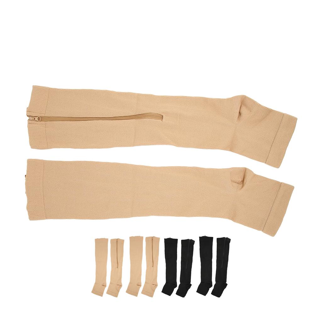 Nylon Compression Stockings Zipper Design Promote Blood Circulation Open Toe Compression Stockings