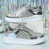 Women Casual Shoes Silver Leather Platform Sneakers Thick Sole Vulcanized Shoes Woman Board Shoes Black Sequins Women Sneakers