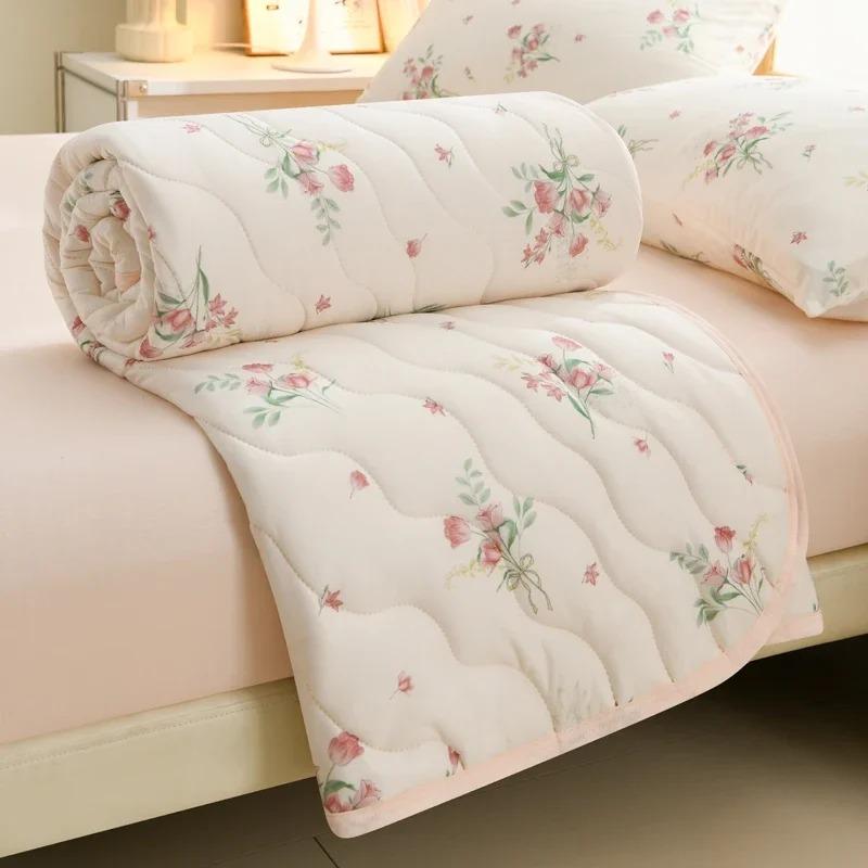 Knitted Thin Duvet 100x150cm 150x200cm Floral Print Quilt Soft Breathable Lightweight Summer Comforter Single Double Bed Blanket