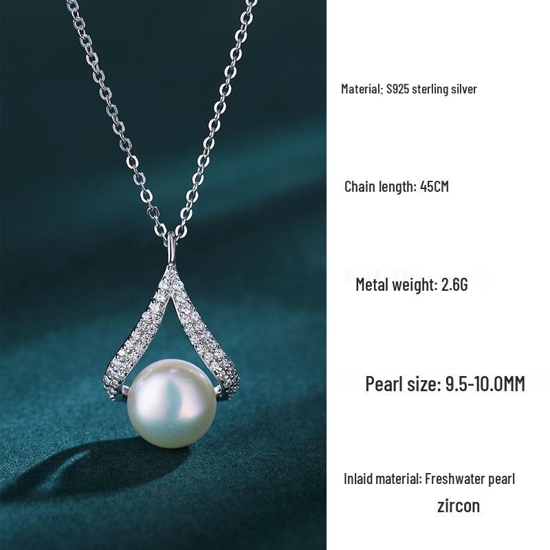 Stylish Freshwater Pearl Necklace with 925 Sterling Silver Water Drop Pendant 925 Sterling Silver