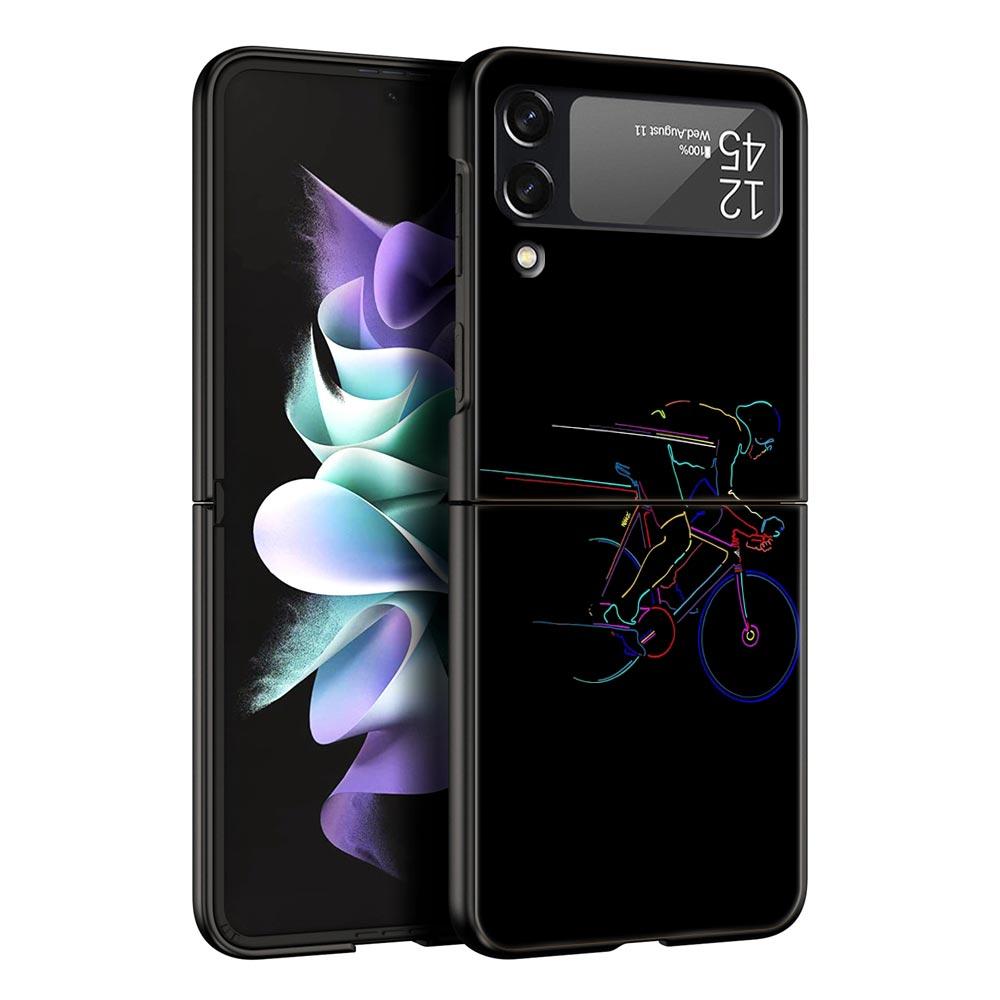 Mountain Bike Cycling Art Phone Case For Samsung Galaxy Z Flip3 Flip4 Flip5 PC Shell For Z Flip 3 4 5 Black Hard Folding Cover