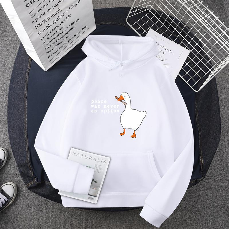 Casual sweater men's and women's autumn and winter new big white goose couple hooded jumper