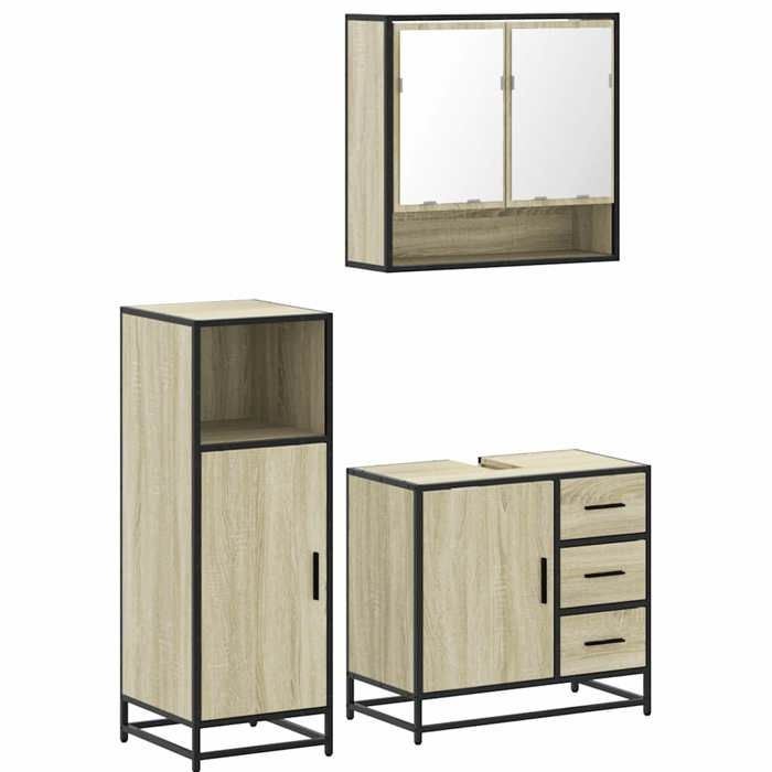 VidaXL 3-piece Bathroom Furniture Set Sonoma Oak, Bathroom Cabinet, Bathroom Cupboard, Furniture 3300986