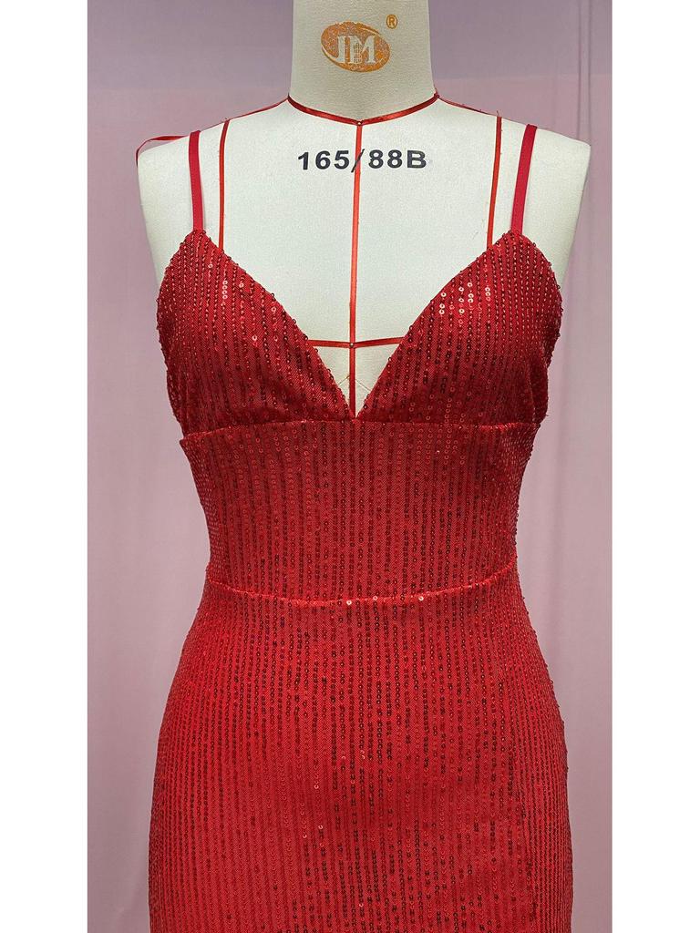 2025 European & American Women's Sexy Sequined Backless Dress with Slit