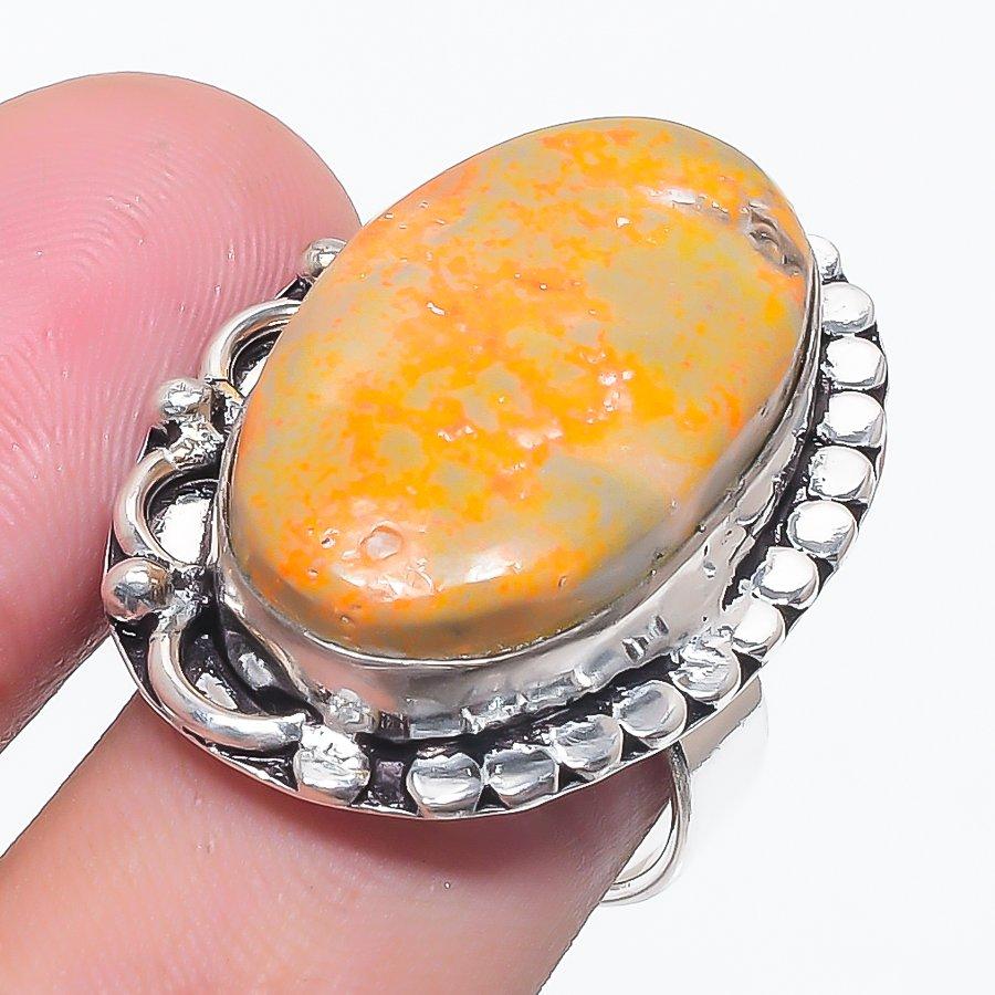 Natural Bumble Bee Jasper Gemstone 925 Sterling Silver Jewelry Ring Size 8 Q7Q60