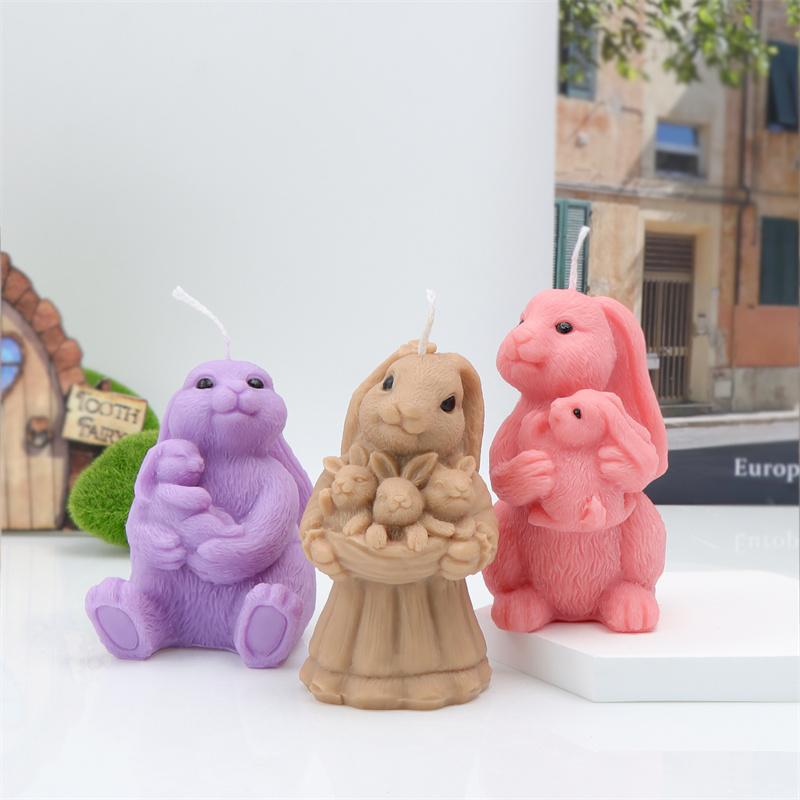 Easter Couple Holding Loving Rabbit Silicone Candle Mold DIY Mother Rabbit Holding Small Rabbit Easter Gift Candle Plaster