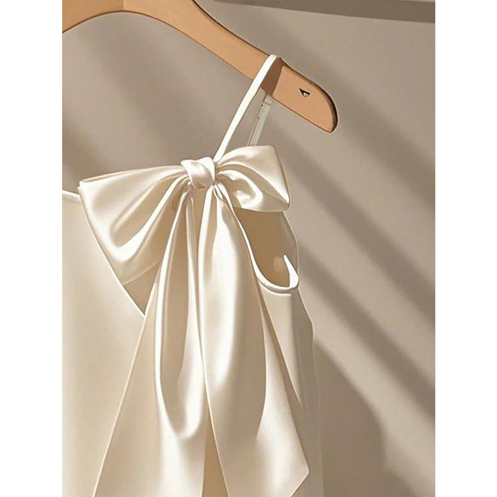 Foreign trade new big bow sling simulation silk drape vest backless top large size gentle temperament top