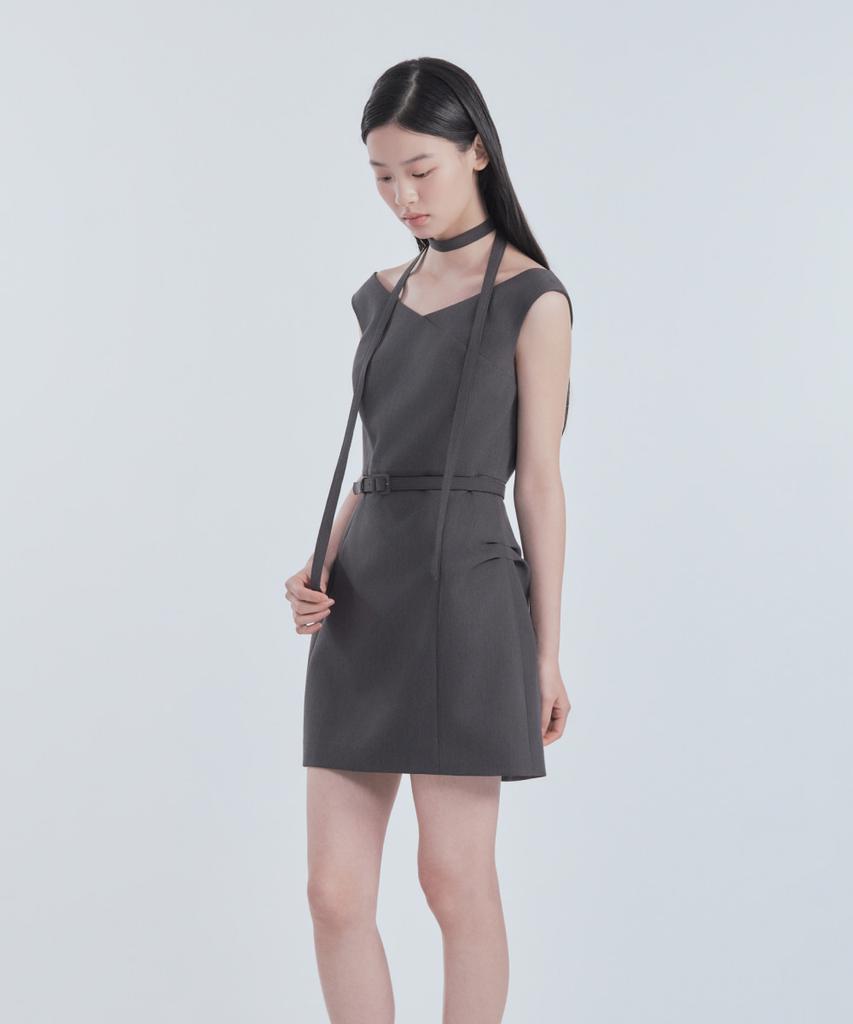 Mausolleum Sienna Semi Off-Shoulder Mini Dress - Charcoal