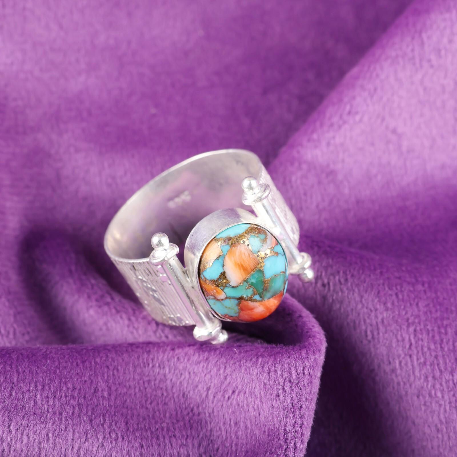 

Натуральный камень Спини Ойстер Ювелирные изделия из стерлингового серебра 925 пробы Кольцо ручной работы для нее RR-22-36 9.5