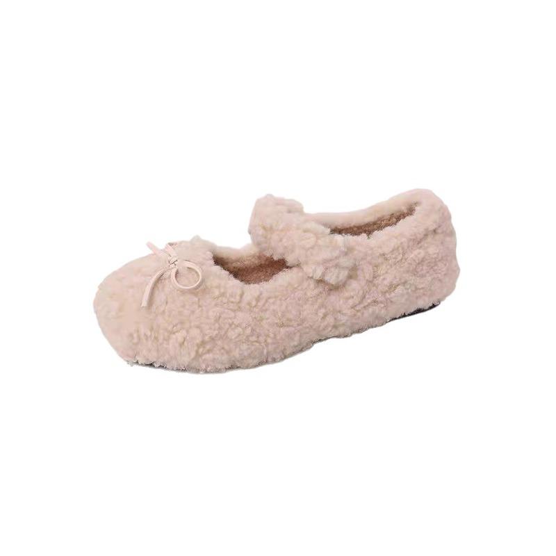 Mao Mao Shoes Women Wear New Single Shoes In Autumn and Winter, Bow Huge Versatile Velvet Thermal Cotton Ladyshoes
