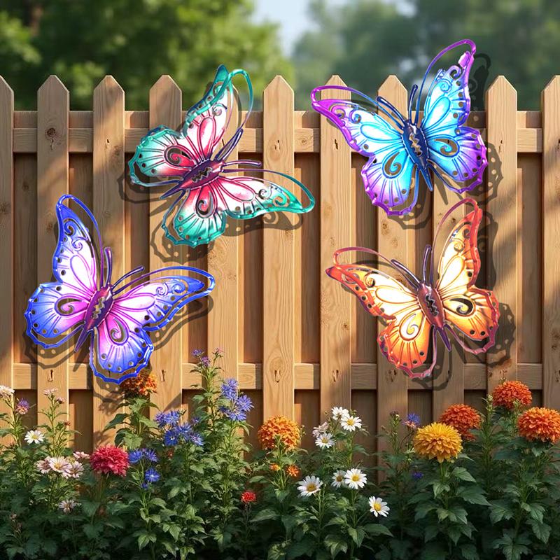 4 Pezzi Decorazione Murale a Farfalla in Metallo, Arte Murale da Esterno a Farfalla per Recinzione Giardino Cortile Stanza Patio Balcone Decorazioni