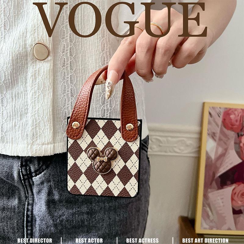 Checkered Wristband Mickey Mouse Phone Case for Samsung Zflip 7 Flip Pocket 2 Folding Leather