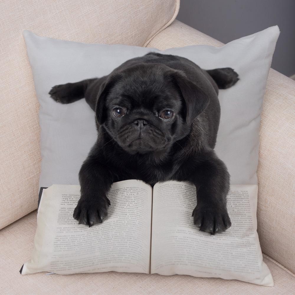 Cute Pug Dog Cushion Cover Both Sided Print Decor Pet Animal Pillowcase for Car Sofa Home Car Soft Plush Throw Pillow Case