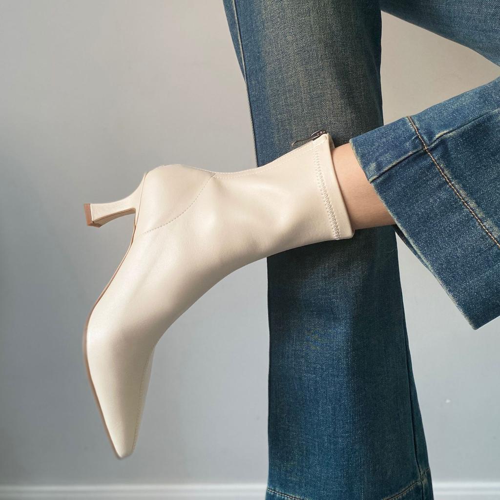 ~ Pointed Thin Heel Boots High Heel Elastic Boots Temperament Versatile Thin Boots Autumn and Winter Velvet Women's Boots
