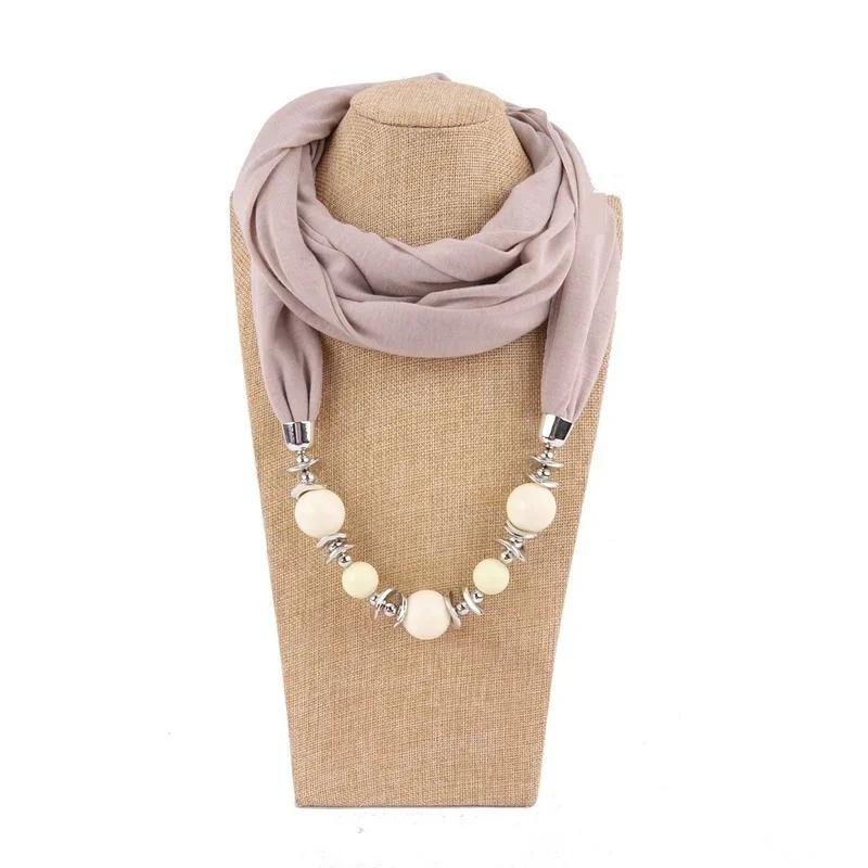 Scarf Necklace Ethnic Chiffon Solid Tassel Gorgeous Beaded Pendants Jewelry Necklace Scarf Fashion Accessories