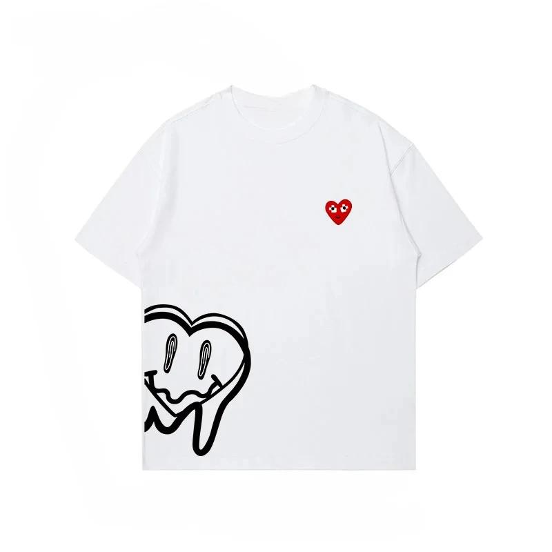 Pure Cotton Love Printing Loose Short-sleeved T-shirt Women's Summer Trend Couple Loose Top Compression Shirt Vszap