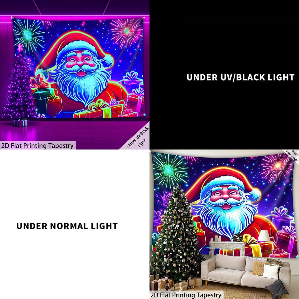 Christmas Santa Claus Fluorescent Tapestry Outer Space UV BlackLight Tapestry, Wall Hanging For Living Room Bedroom Office Home Decor
