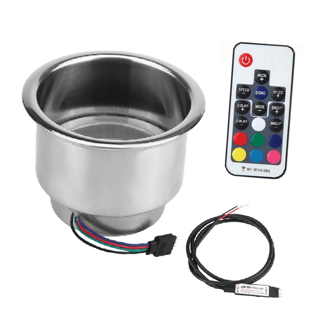 Cup Holder RGB LED Light Drink Cup Holder Remote Control Stainless Steel for Marine Boat Car Truck R