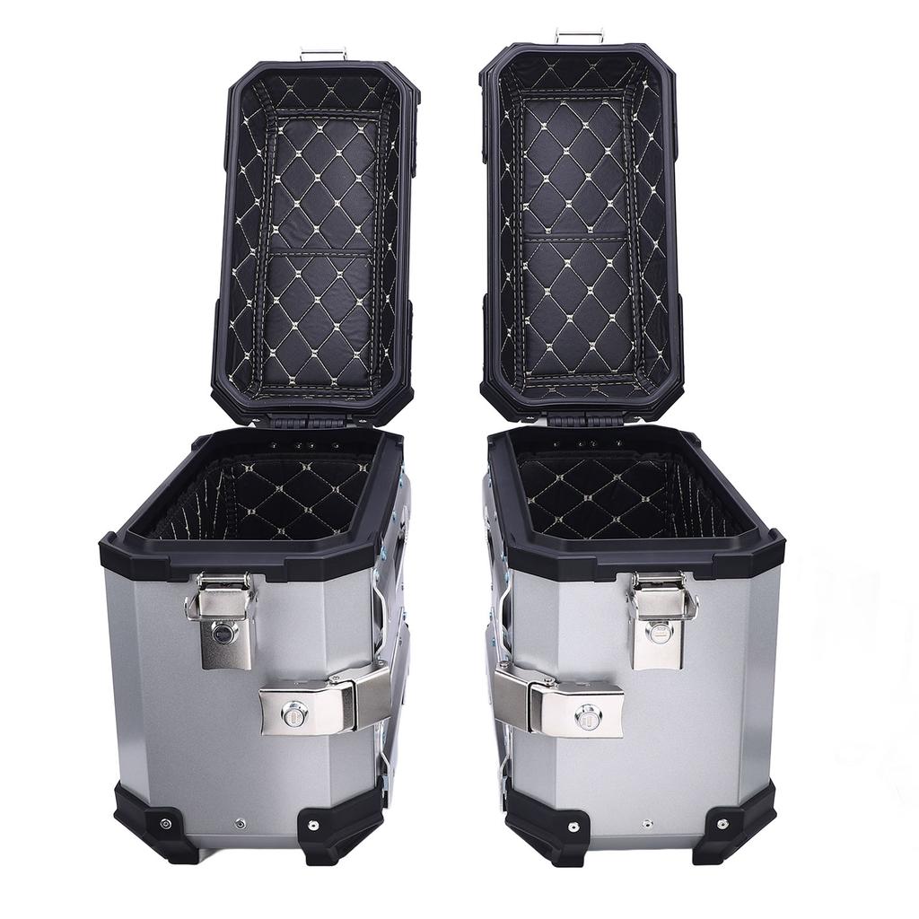 Motorcycle Side Case Universal Fit Aluminum Alloy 28L Left Right Hard Saddlebag Box with Support Rack Lock Handle for