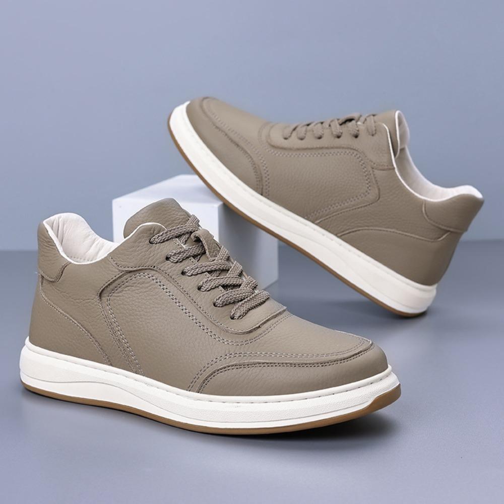 Genuine Leather Men Casual Shoes Winter Warm Lined Slip On Sneakers White Shoes for Men