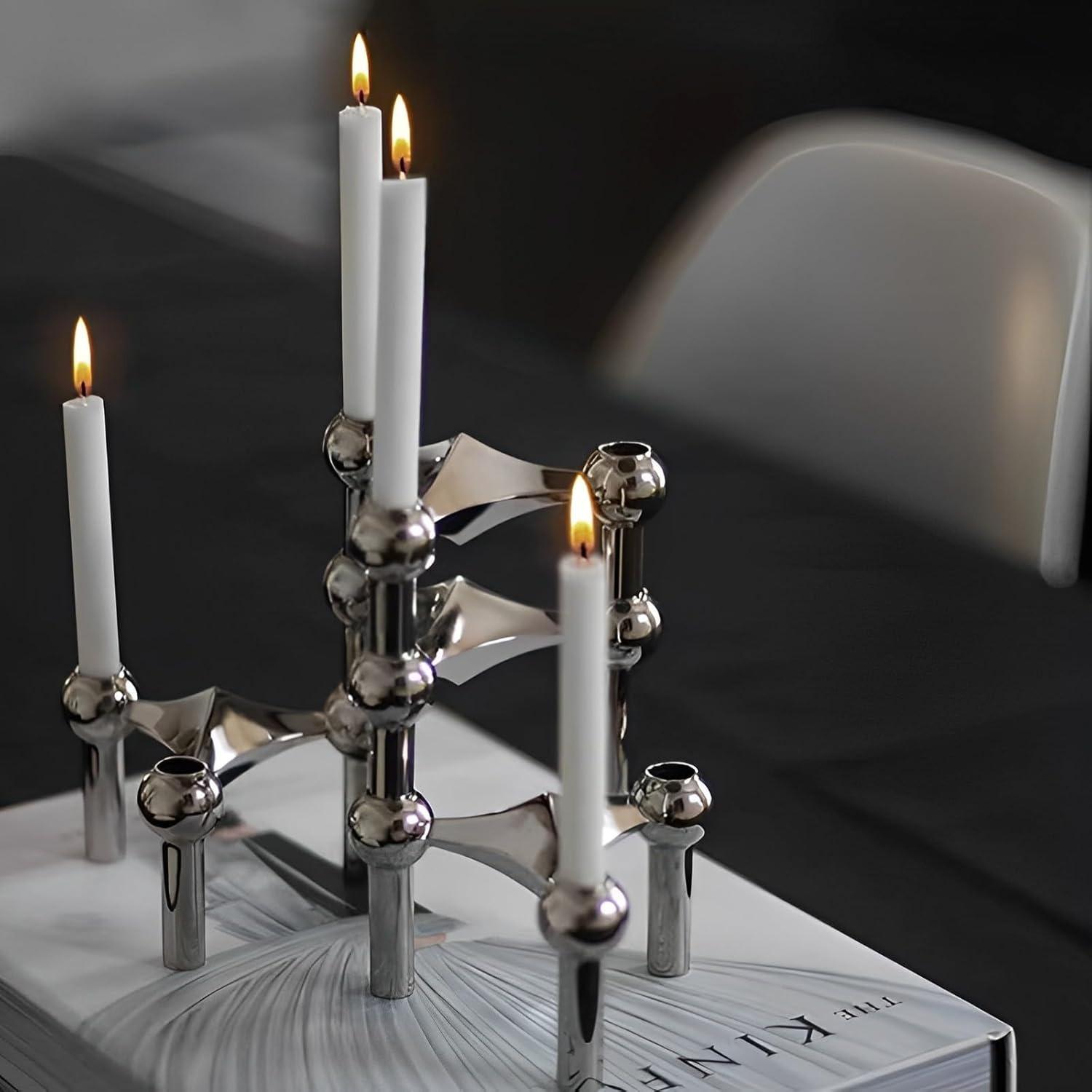 Portacandele Metallico Modulare Candelabro Geometrico Interconnettibile per Candele Lunghe Sottili Decorazione Tavola da Pranzo Casa Centrotavola Matr
