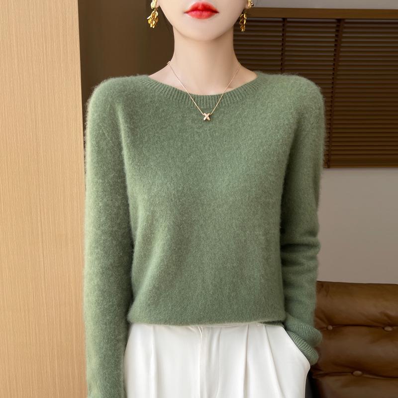 Women's Solid Color Wool Knit Pullover Sweater for Fall and Winter