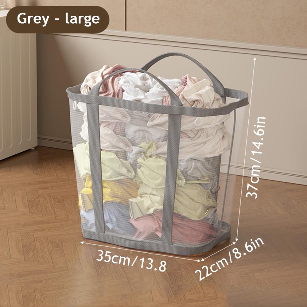 Foldable Mesh Laundry Basket With Handle Large Capacity Hanging Dirty Clothes Hamper Nylon Mesh Laundry Organizer Bag Bathroom