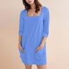 Women's Fashion Casual Solid Color Square Neck 3/4 Sleeve Short Dress