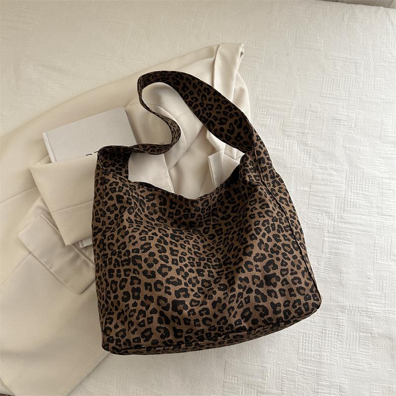 Leopard Print Large Capacity Lazy Korean Style Underarm Crossbody Shoulder Bucket Bag