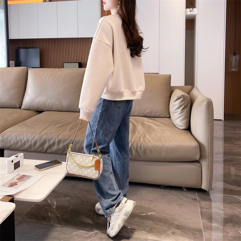 Women Casual Loose Long Sleeve Cropped Trendy Pullover Sweatshirt