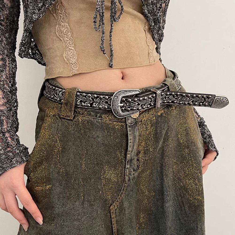 Jeans Decor Cowboy Waistband Vintage Heart PU Hollow Belt Cowgirl Buckle Belt  Dress Decoration