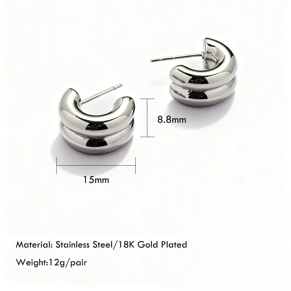 YF3354 Waterproof Non Tarnish Jewelry 18K Gold Plated High Polished Stainless Steel Double Layer CC Earring for Women