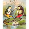 Japanese Vintage Colorful Funny Frog Playing Banjo Singing Frog Chorus Poster Canvas Painting Wall Art Living Room Home Decor