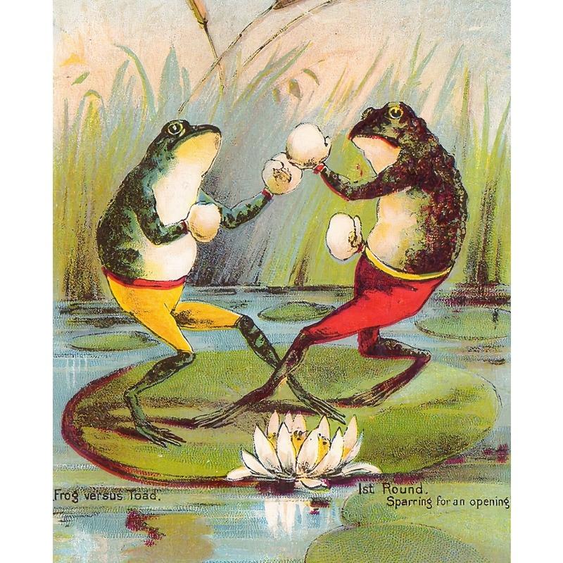 Japanese Vintage Colorful Funny Frog Playing Banjo Singing Frog Chorus Poster Canvas Painting Wall Art Living Room Home Decor