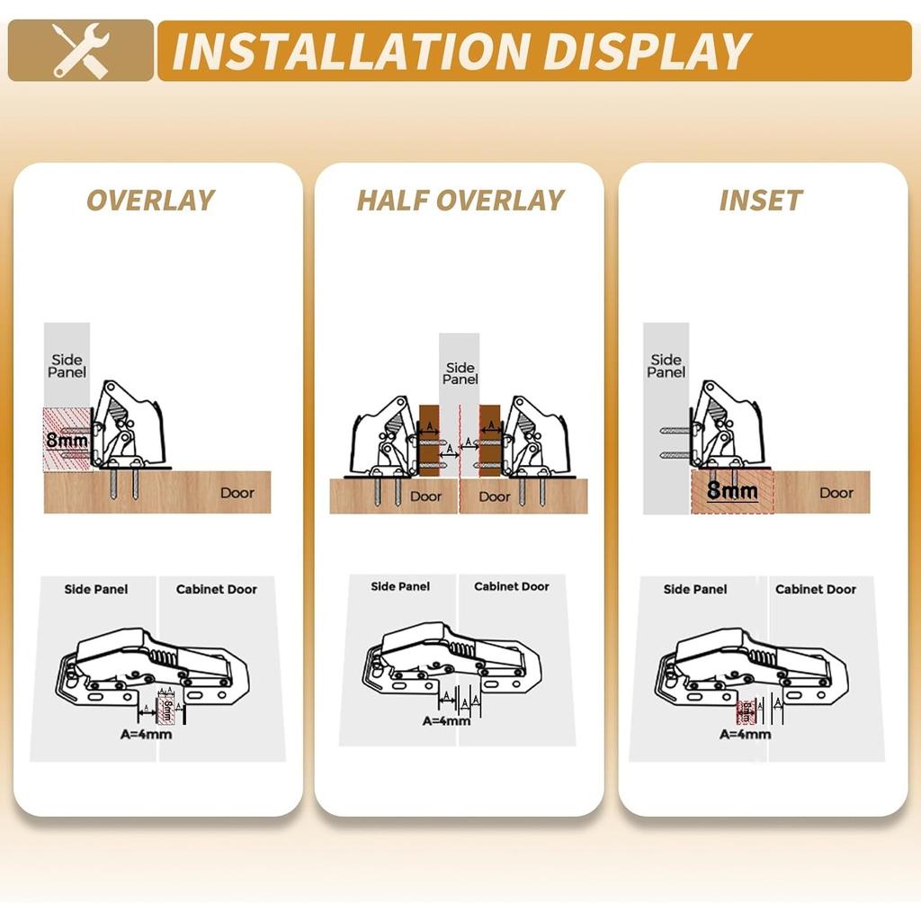 2-Pack Hidden Hinges for Cabinet Doors Frameless,90 Degree Concealed Cabinet Hinges, Surface Mount Hinges