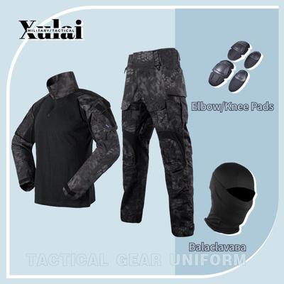 Uniformes militares pretos do exército de Airsoft da camuflagem com as joelheiras táticas das calças