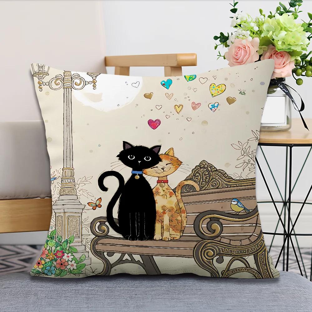 Cute Black Cat Printed Pillowcases Office Car Sofa Bed Cushion Cover Home Bedroom Decoration