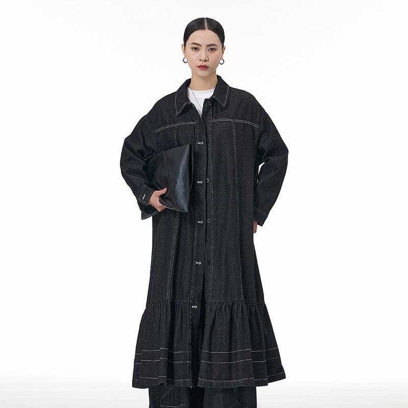 

2026 Spring European & American Plus Size Women s Denim Workwear Windbreaker Jacket One Size чорний
