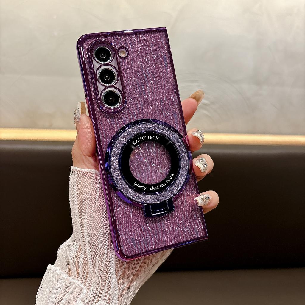 Coque de téléphone scintillante avec anneau électrolytique pour Samsung Galaxy Z Fold 6 5 4 3 Fold 6 Fold 5 Fold 4 Fold 3 Coque magnétique antichoc