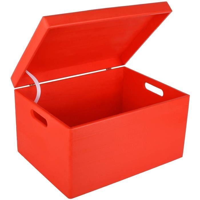 Boîte de Rangement en Bois Rouge Creative Deco XXL avec Couvercle et Poignées