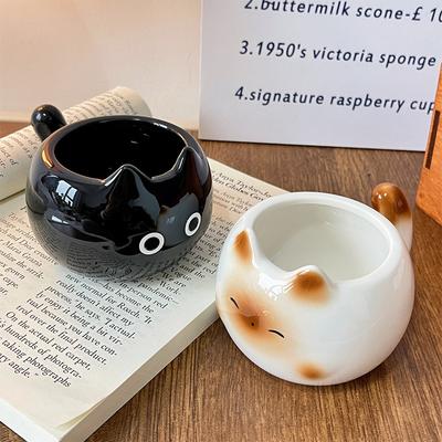 Cute Cat Ceramic Mug Black Cat Coffee Mug with Handle Insulated Coffee Cups 3D Porcelain Tea Cup Birthday Gift for Cat Lovers
