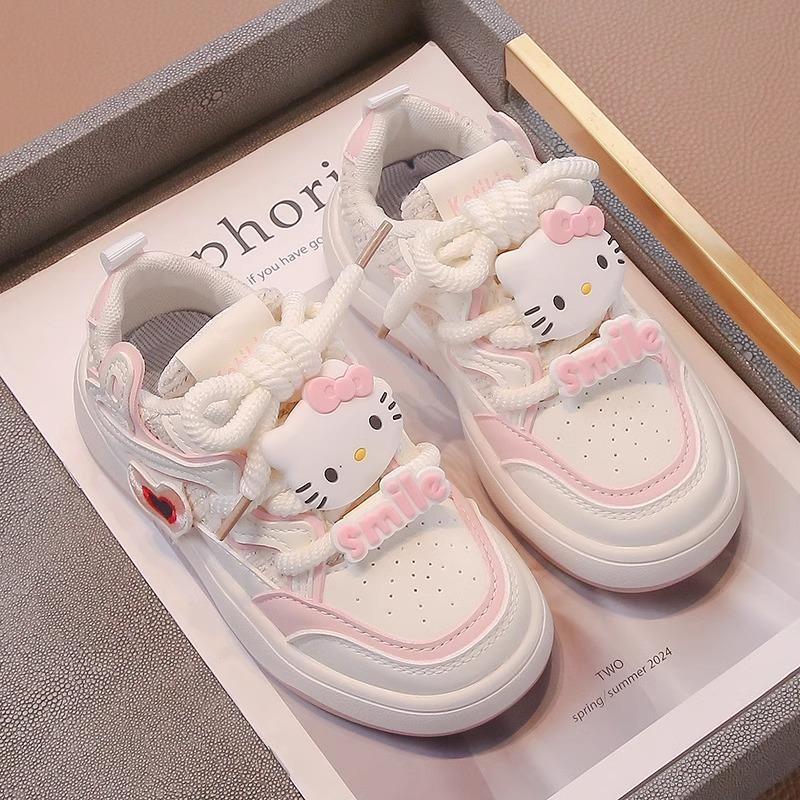 Korean style autumn low-top shoes for girls KT Cat-themed slip-on shoes, non-slip, with Velcro straps, casual style, suitable for students, leather