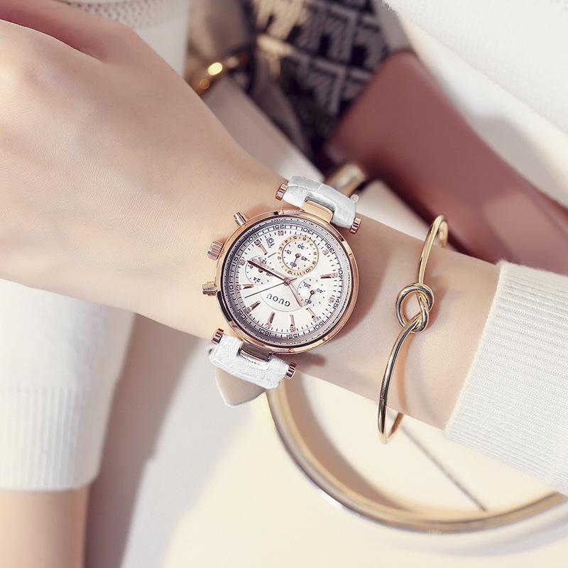 

Часы многофункциональные поясные женские с тремя глазами, японские и корейские, большой циферблат, кварцевые женские часы с поясом