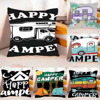 Happy Campers Pillow Case Pattern Printed Pillowcase For Living Room Sofa Cushion Cover & Bedroom Decor