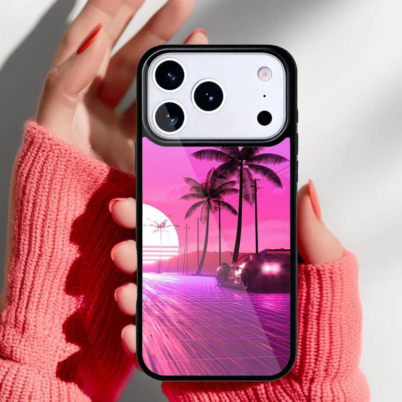 80s Retrowave Neon Palms Tree Phone Case for iPhone 17 16 15 14 13 Pro Max Back Cover for 12 11 Pro Coque