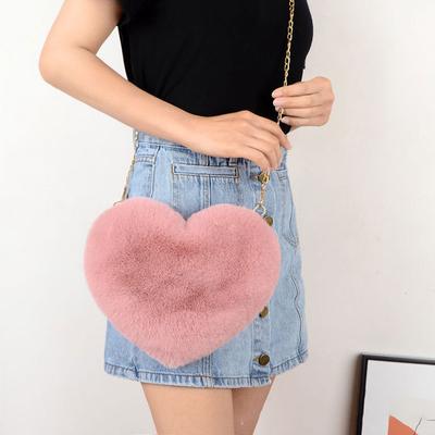 Women'S  Cute Heart-Shaped Plush Crossbody Bag Chain Shoulder Bag
