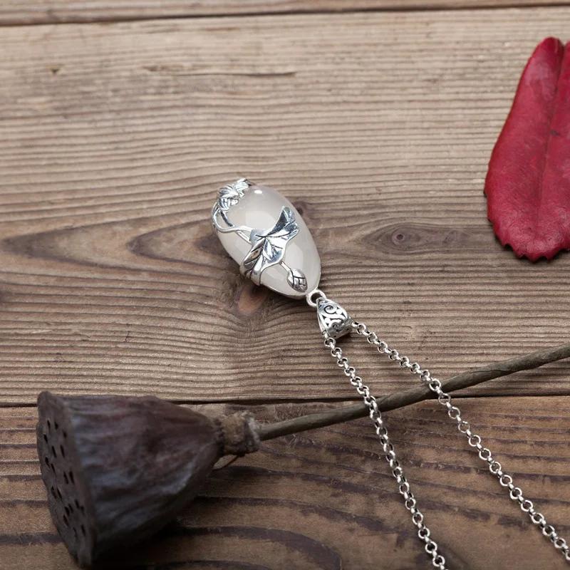 Original Designer Natur Eis Jade Mark Weiß Halskette für Damen Mode Koi Lotusblume Anhänger Vintage Schmuck